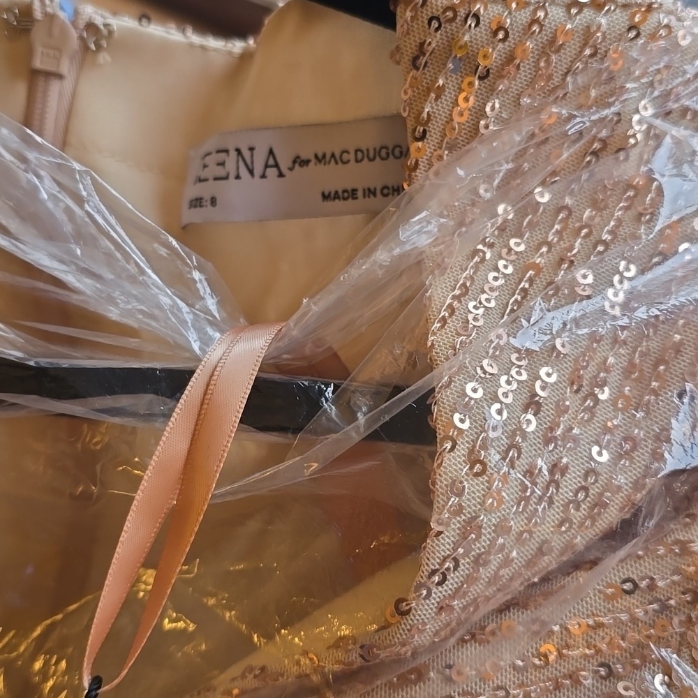 NWT! Ieena for Mac Duggal, Sequined High Low Front Twist Midi Dress, Rose Gold - Picture 9 of 10